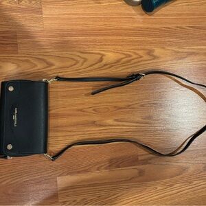 Karl Lagerfeld Black Crossbody Bag with Flap Closure and Metallic Hardware